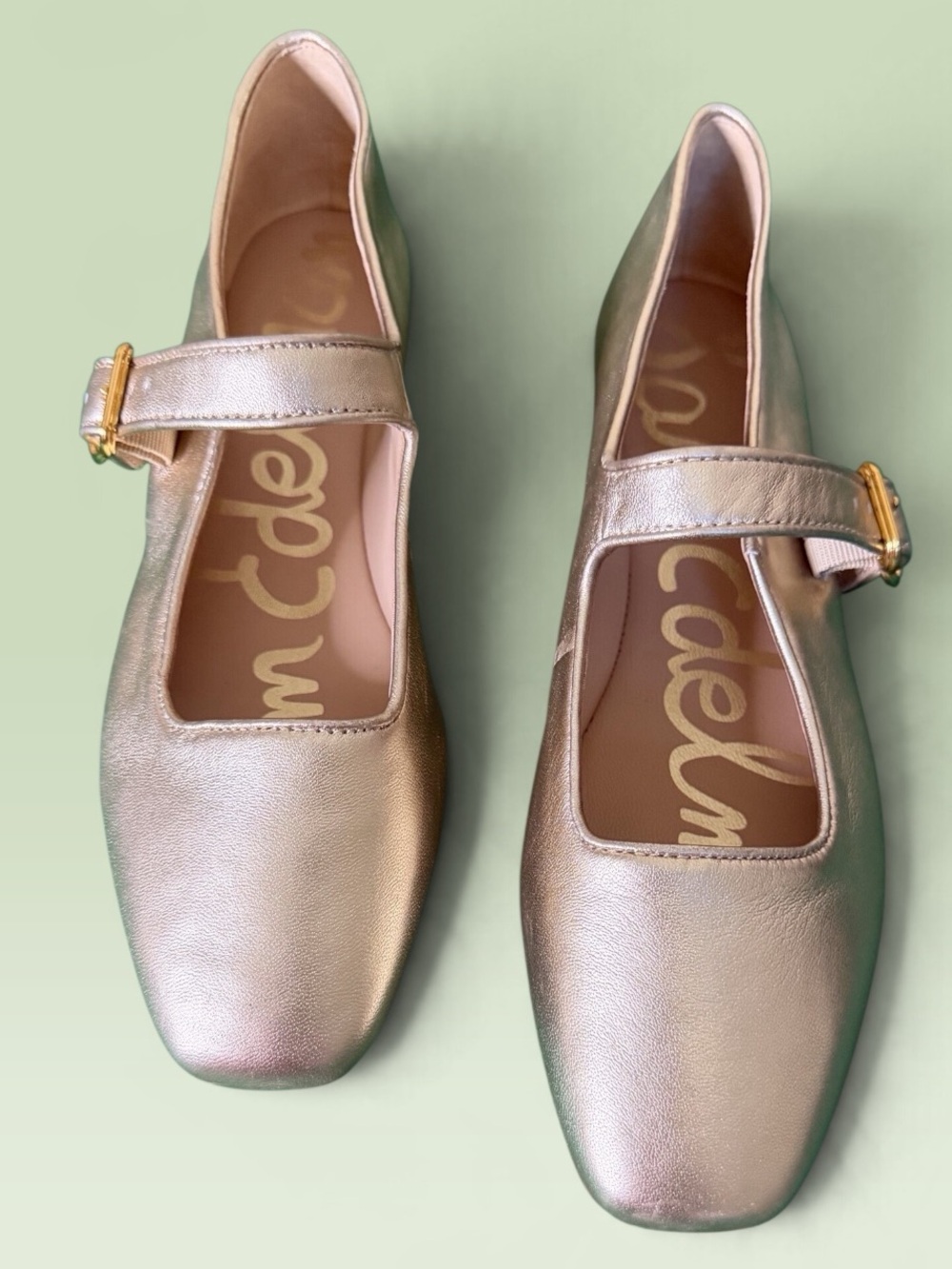 Sam Edelman Women’s Size 9 Metallic Gold Mary Jane Ballet Flats with Square Toe